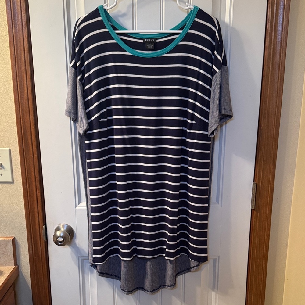 Navy and White Striped Tee with Teal Trim